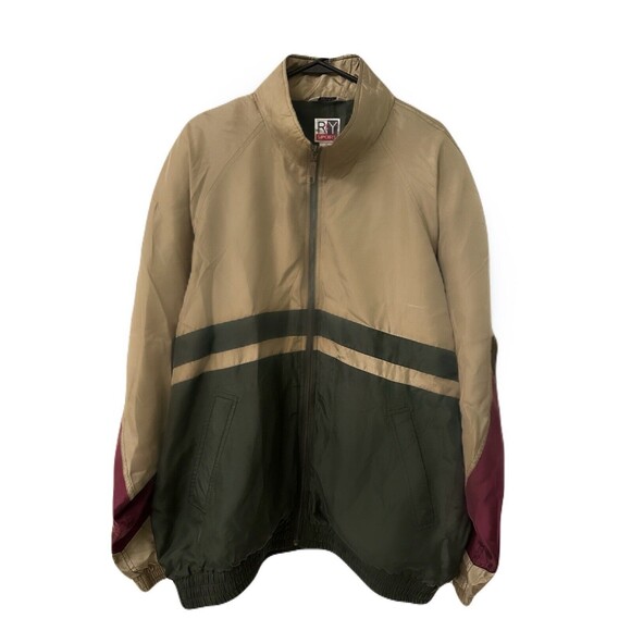 Vintage NWT 90s R&Y Sport Mens size XL 100% Silk Track Jacket Tan Green Burgundy - Picture 4 of 7